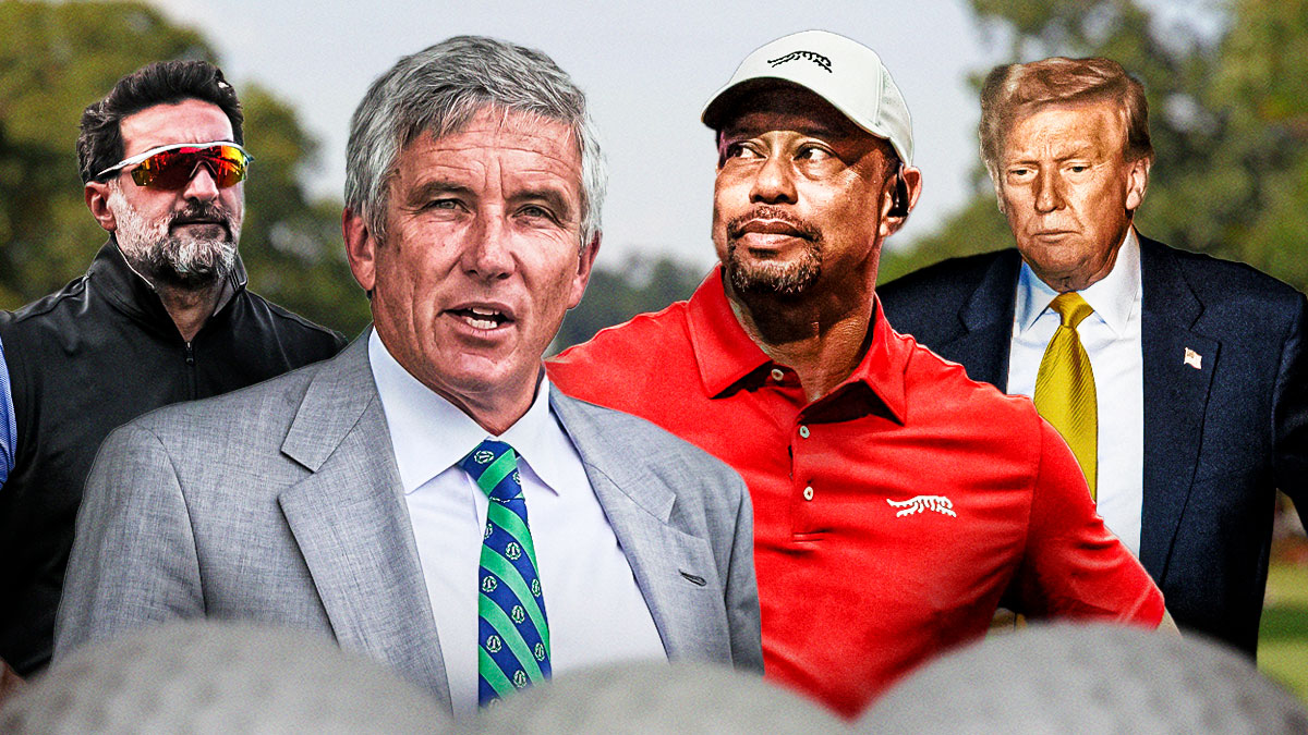 Jay Monahan, Yasir Al-Rumayyan Tiger Woods, and Donald Trump