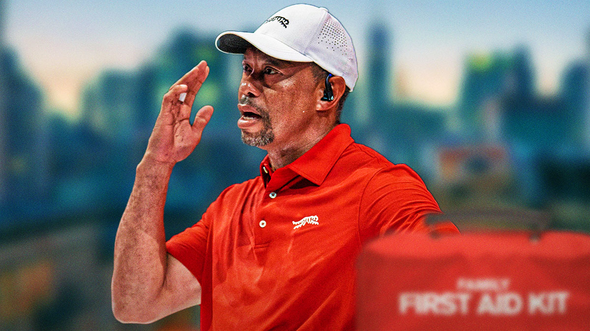 Tiger Woods surrounded by injury emojis