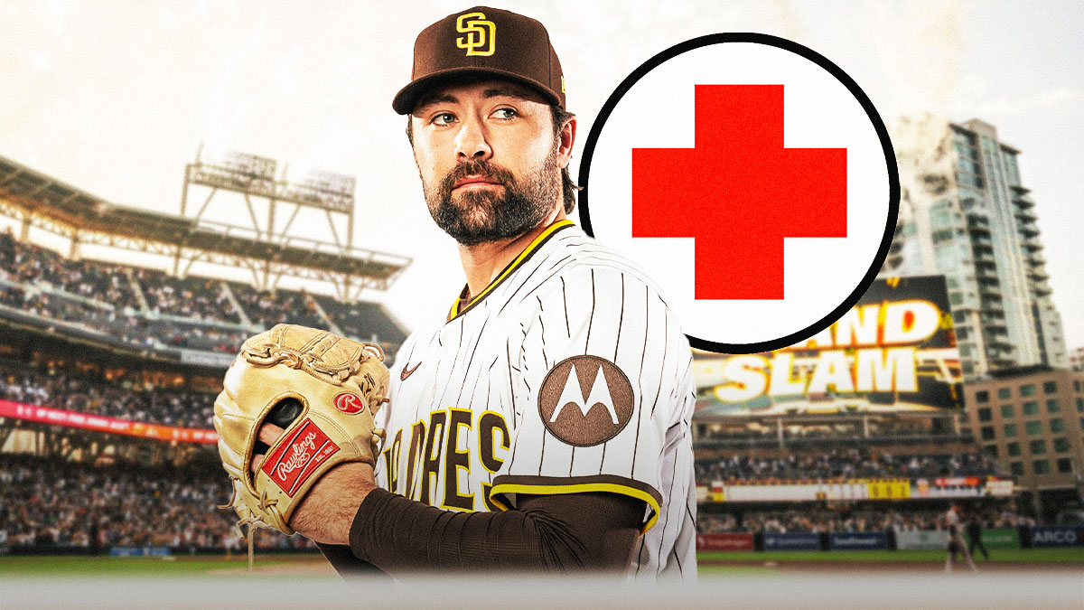 Padres' Matt Waldron with the medical red cross