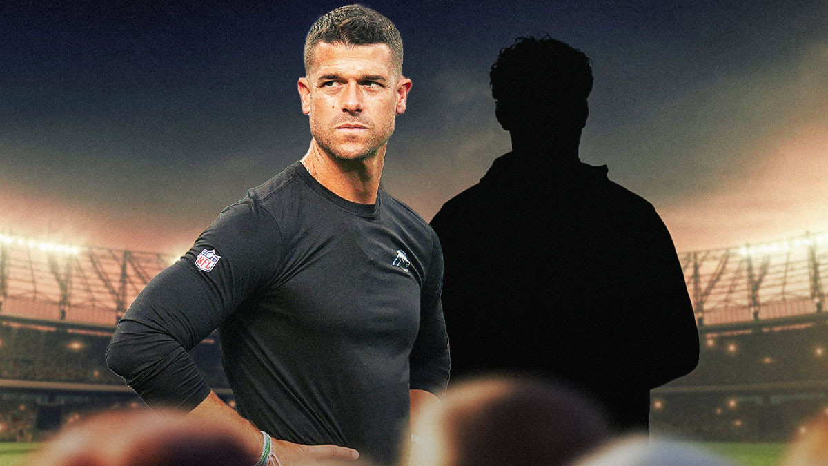 Dave Canales next to the blacked-out silhouette of Mason Graham.