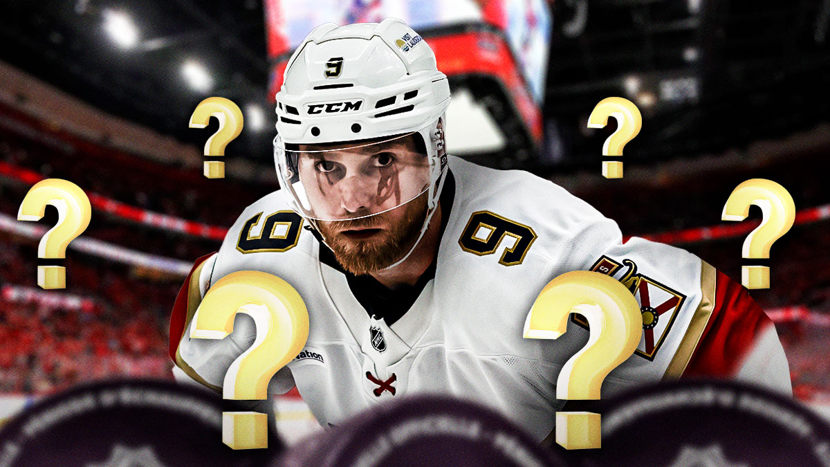 Sam Bennett looking hopeful, 3-5 question marks, hockey rink in background
