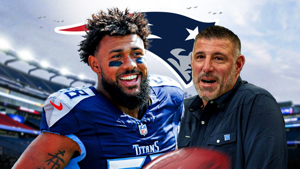 Harold Landry, Mike Vrabel, New England Patriots logo