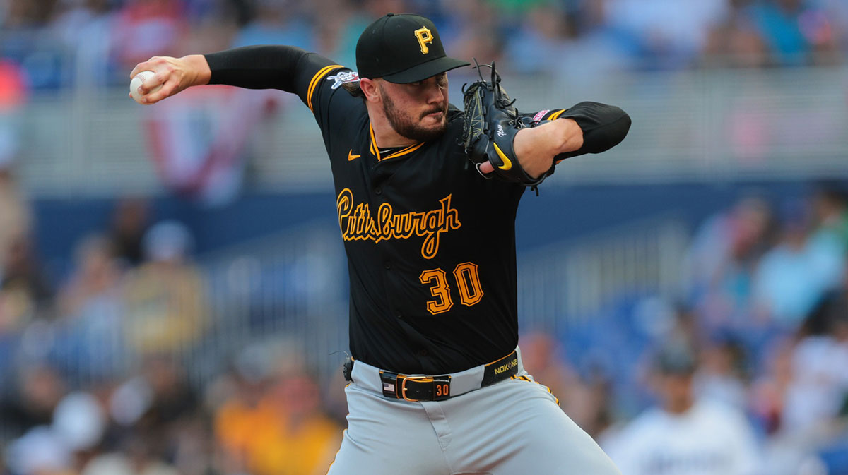 Pittsburgh Pirates starting pitcher Paul Skenes (30) delivers a pitch against the Miami Marlins during the first inning at loanDepot Park.