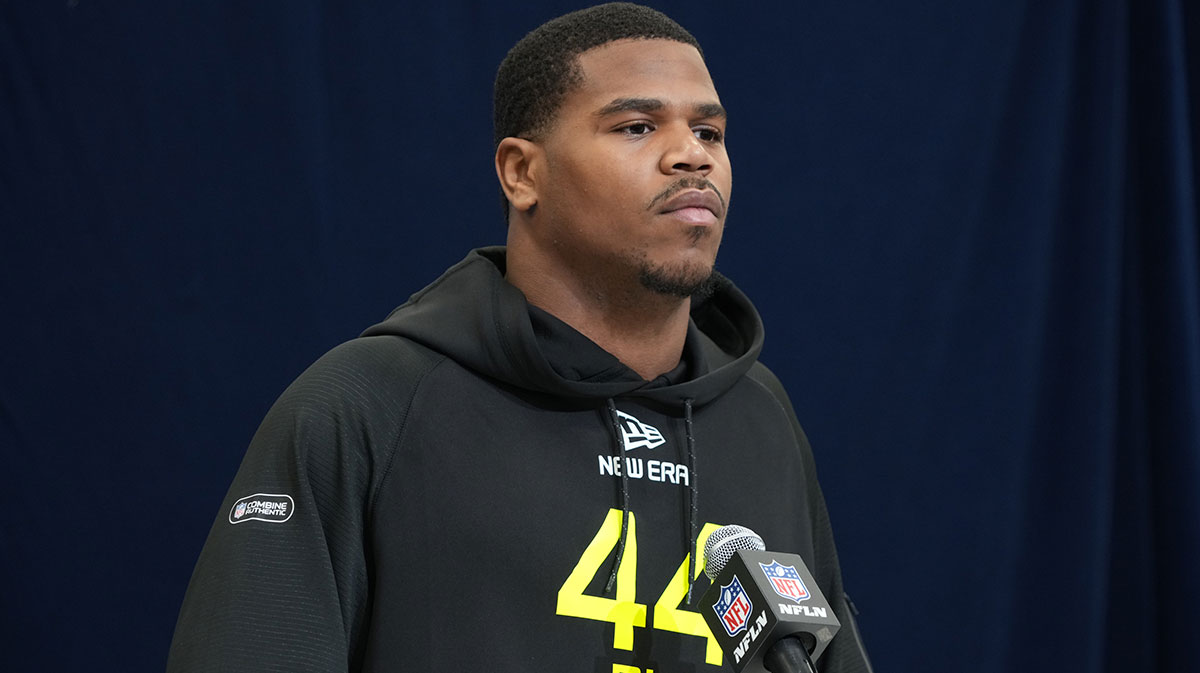 Penn State defensive lineman Abdul Carter (DL44) during the 2025 NFL Scouting Combine at the Indiana Convention Center.