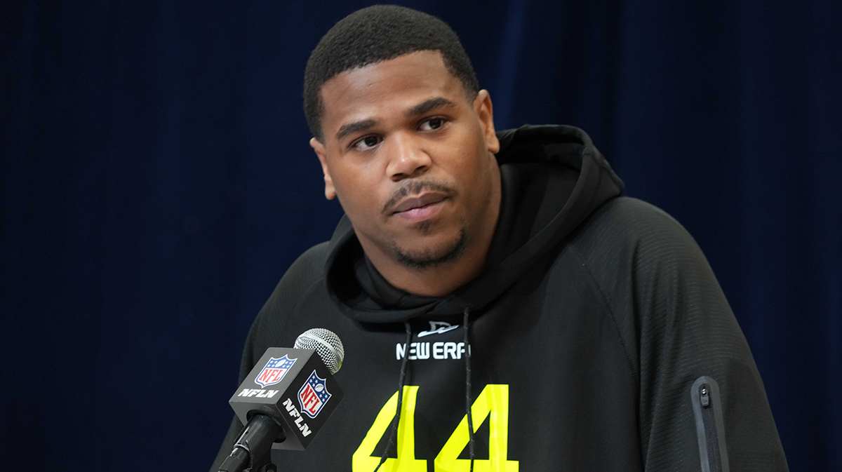Penn State defensive lineman Abdul Carter (DL44) during the 2025 NFL Scouting Combine at the Indiana Convention Center.