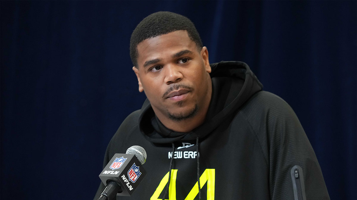 Penn State defensive lineman Abdul Carter (DL44) during the 2025 NFL Scouting Combine at the Indiana Convention Center.