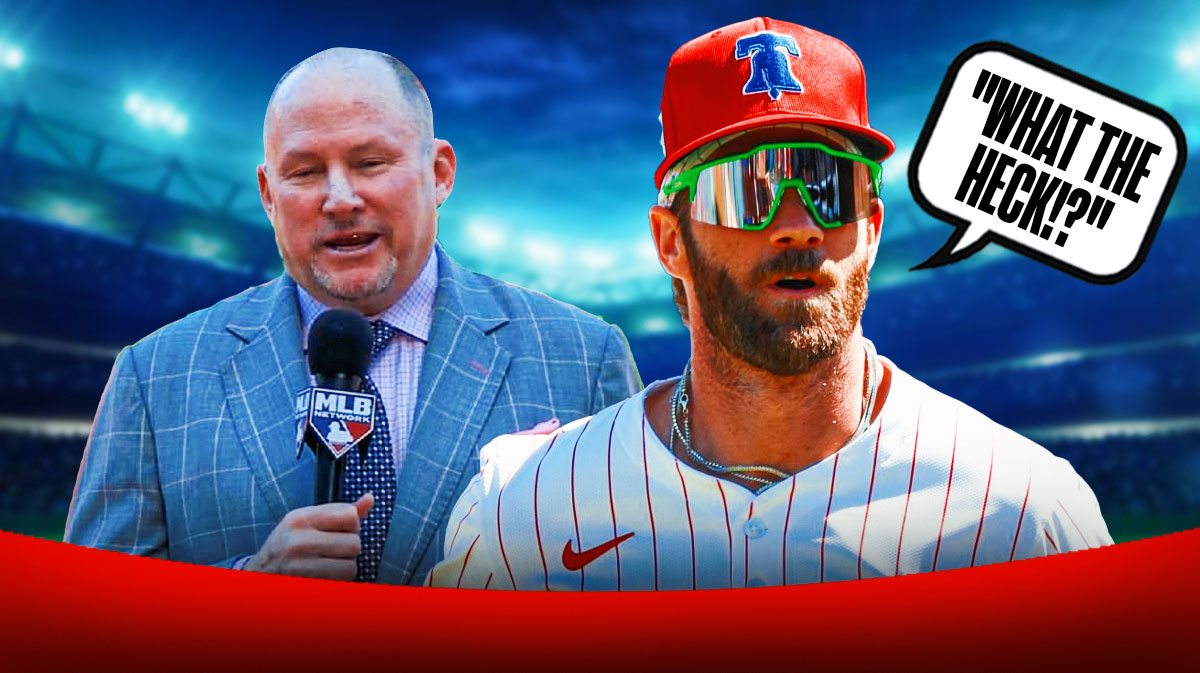 Bob Nightengale on one side, Bryce Harper on the other side with a speech bubble that says "What the heck!?"