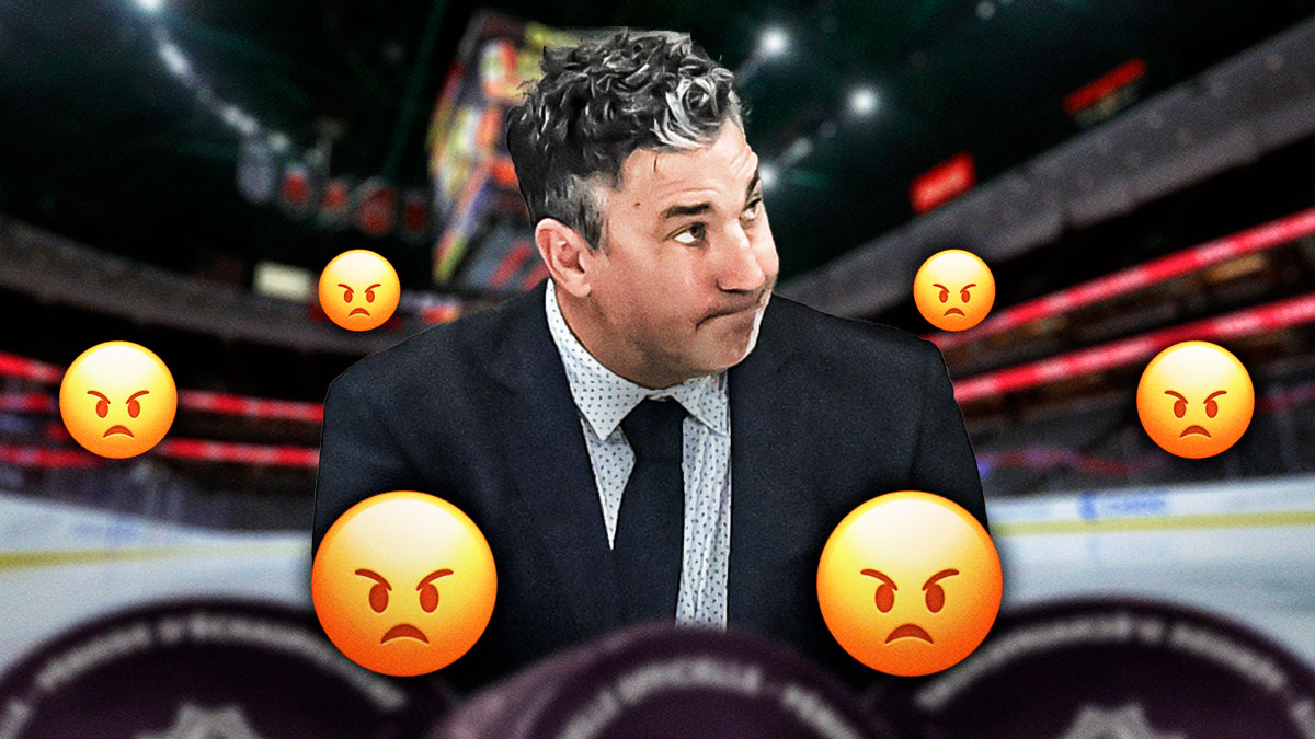 Predators head coach Andrew Brunette with angry emojis around him.