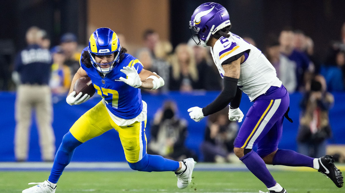 Los Angeles Rams wide receiver Puka Nacua (17) against the Minnesota Vikings during an NFC wild card game at State Farm Stadium. Mandatory Credit: Mark J. Rebilas-Imagn Images