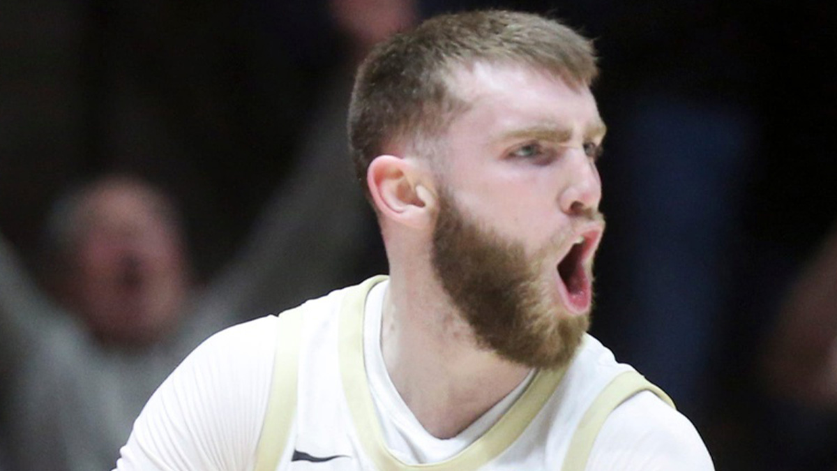 Purdue Boilermakers guard Braden Smith (3) celebrates after scoring Tuesday, March 4, 2025, during the NCAA men’s basketball game against the Rutgers Scarlet Knights at Mackey Arena in West Lafayette, Ind.