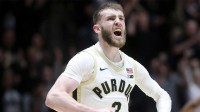 Purdue Boilermakers guard Braden Smith (3) celebrates after scoring Tuesday, March 4, 2025, during the NCAA men’s basketball game at Mackey Arena in West Lafayette, Ind.
