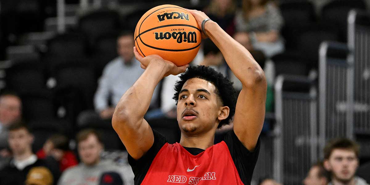 St. John's Red Storm guard RJ Luis Jr. (12) practices at Amica Mutual Pavilion. Mandatory Credit: Eric Canha-Imagn Images