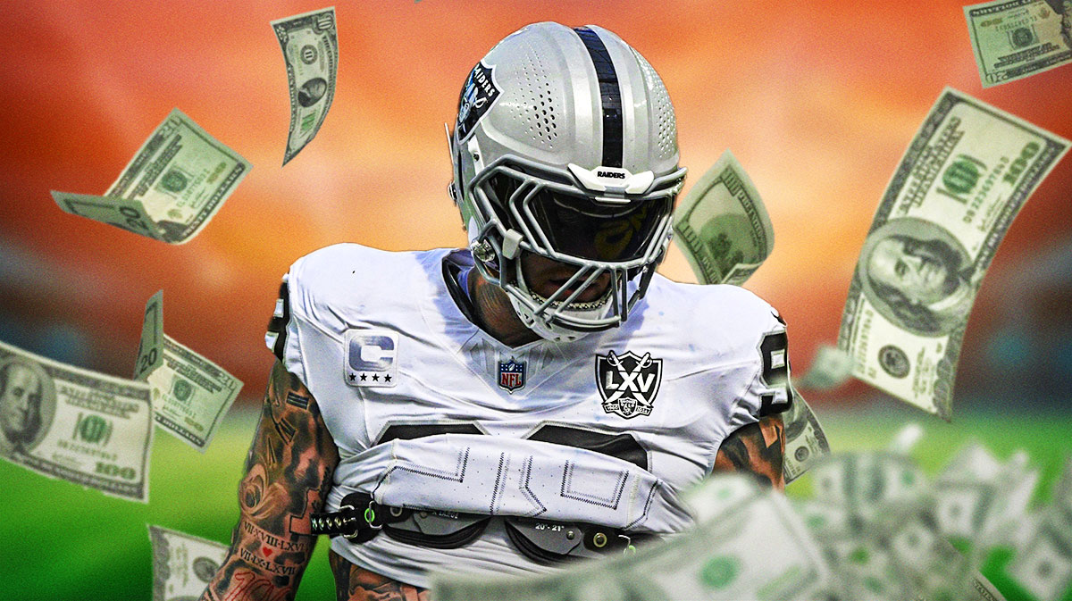 Maxx Crosby with a bunch of money falling around him