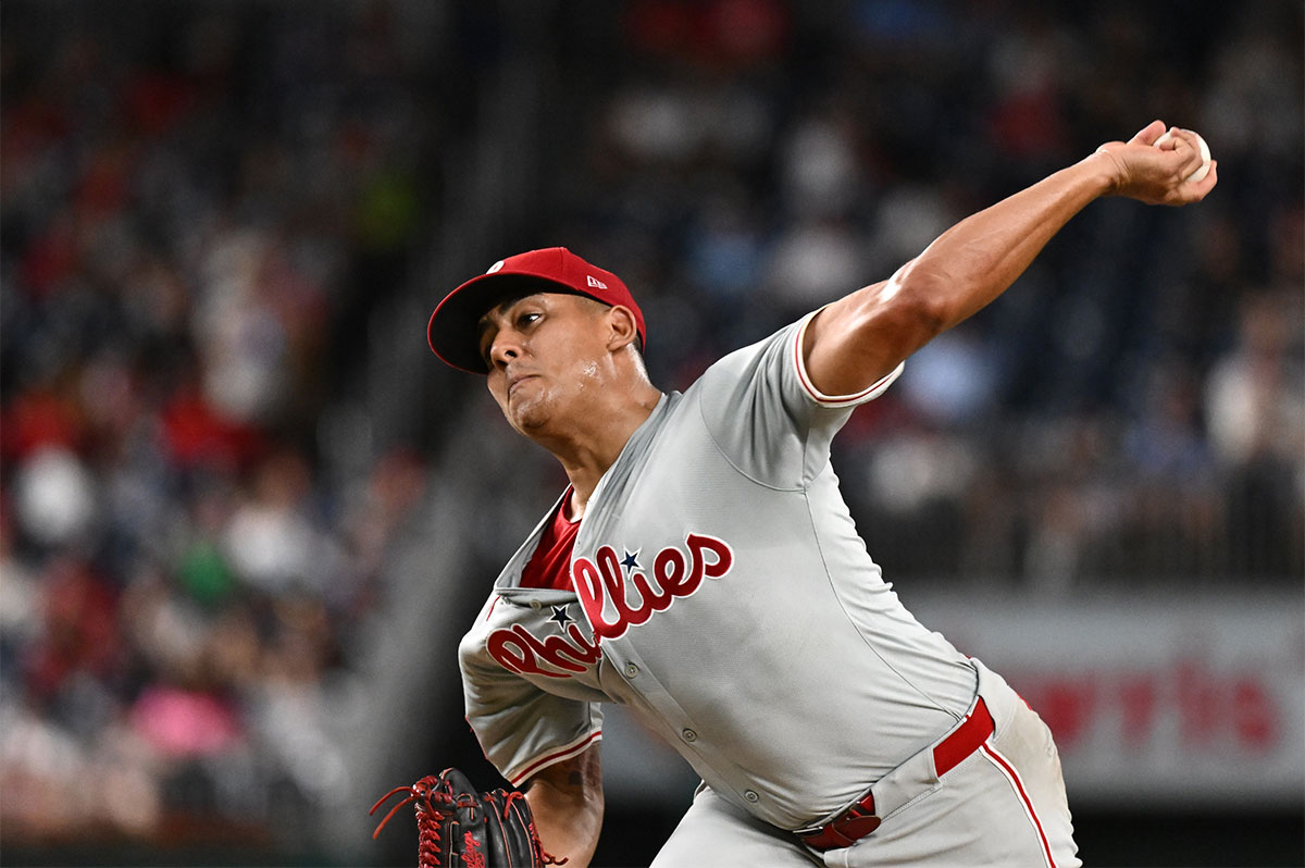 Philadelphia Phillies pitcher Ranger Suarez (55) delivers a pitch second inning against the Washington Nationals at Nationals Park. 