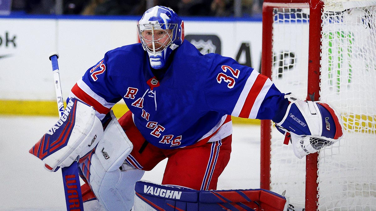 New York Rangers goaltender Jonathan Quick (32) tends net against the Nashville Predators during the third period at Madison Square Garden.