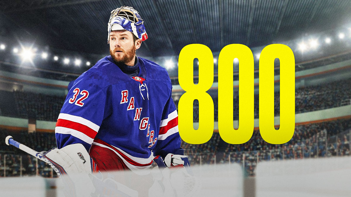 Featured Graphic idea: Image of Rangers goalie Jonathan Quick looking hyped/happy with the Number 800 next to him