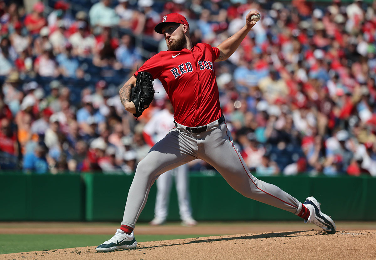 Boston Red Sox starting pitcher Garrett Crochet (35) throws a pitch during the first inning against the Philadelphia Phillies at BayCare Ballpark. 