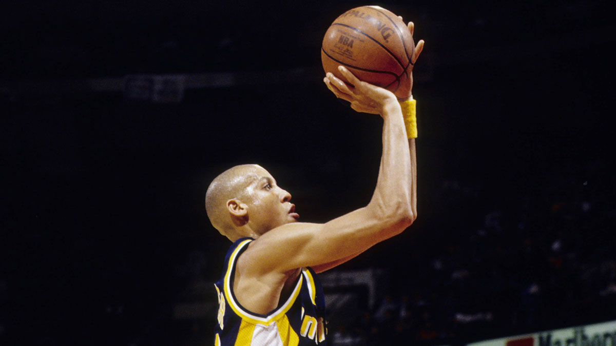 Indiana Pacers Guard Reggie Miller in action against Portland Trail Blazers on Memorial Coliseum.