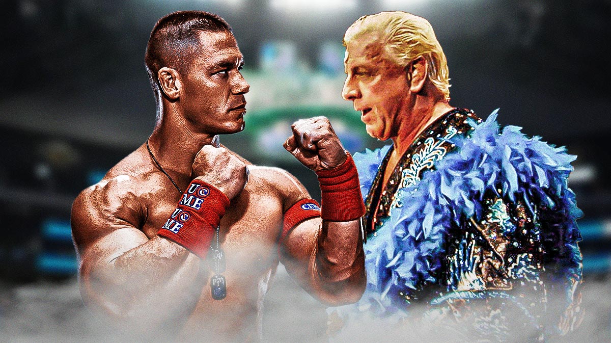 WWE star John Cena with Ric Flair in wrestling ring.
