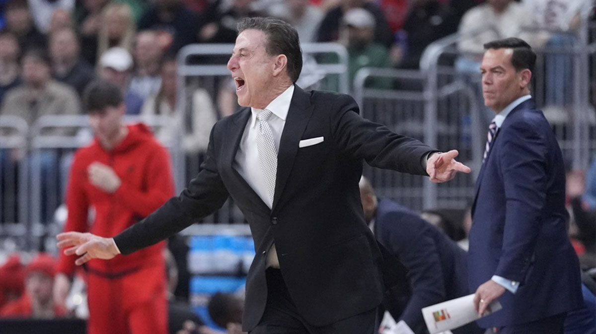 Mar 20, 2025; Providence, RI, USA; St. John's Red Storm head coach Rick Pitino reacts during the second half against the Omaha Mavericks at Amica Mutual Pavilion.