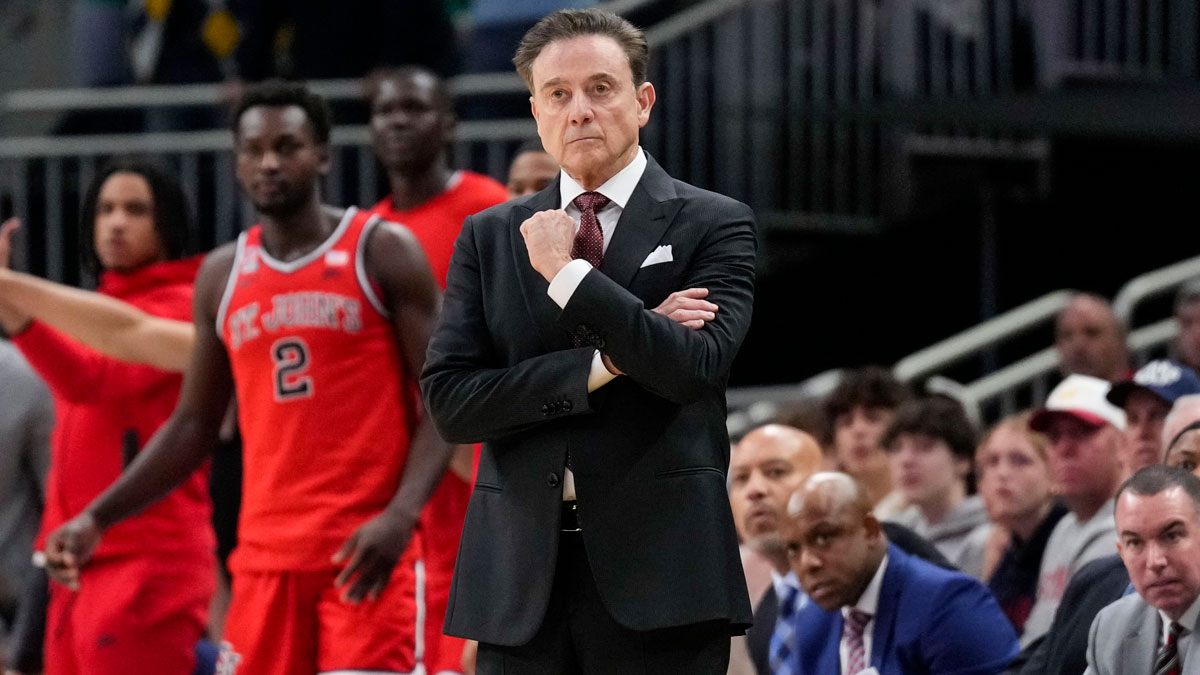 St. John's Red Storm head coach Rick Pitino looks on during the first half against the Marquette Golden Eagles at Fiserv Forum.