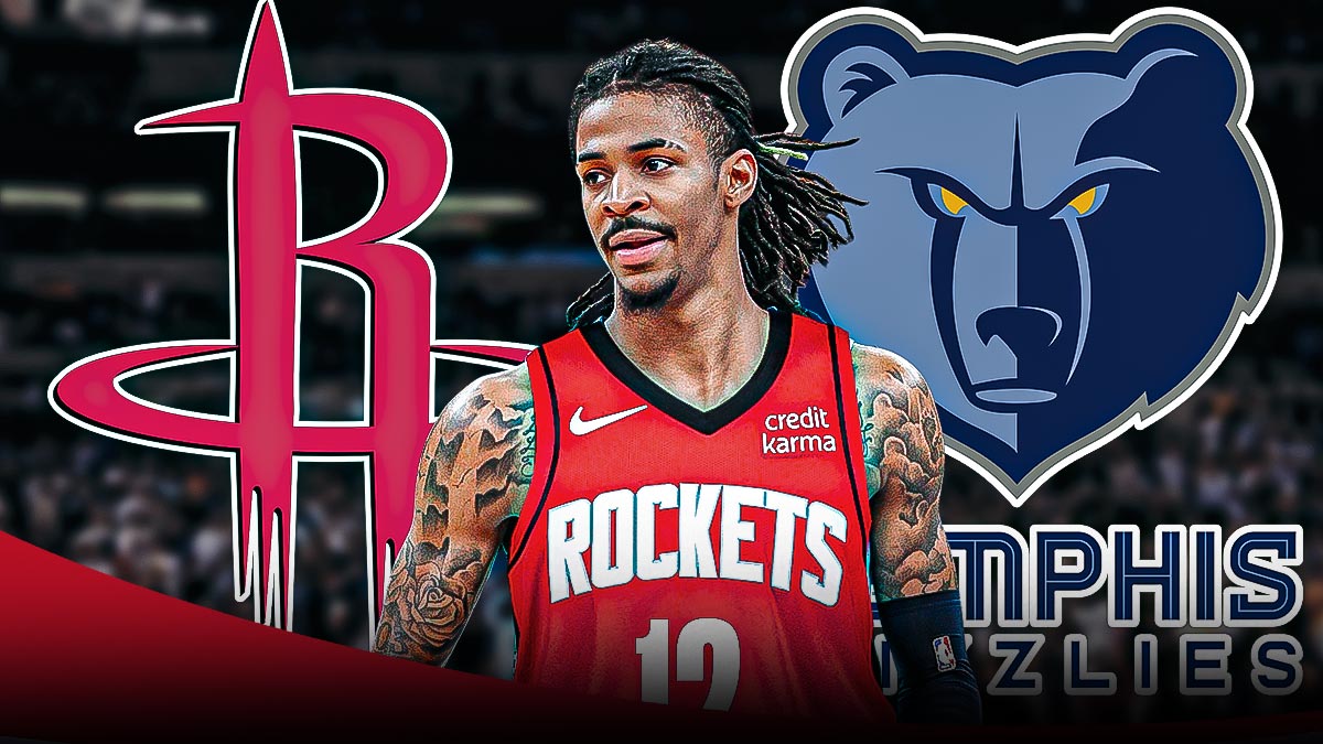Ja Morant photoshopped in Rockets jersey number 12. Rockets and Grizzlies logo.