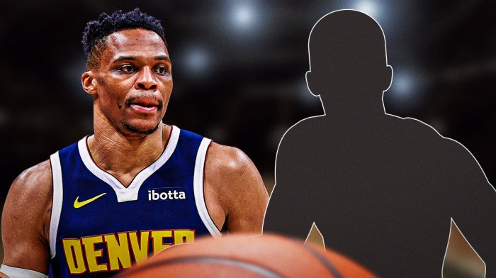 A mystery player in a Rockets jersey and Russell Westbrook.