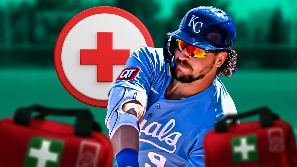 Photo: Royals' Vinnie Pasquantino in action, medical kit beside him