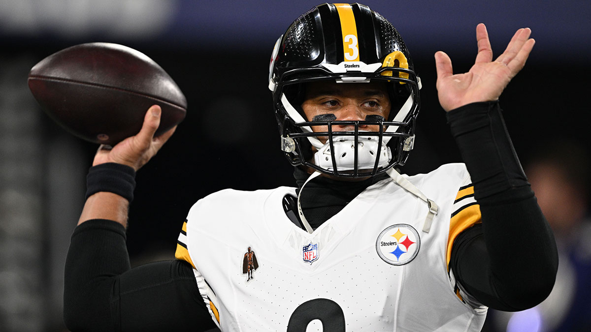 Pittsburgh Steelers quarterback Russell Wilson (3) warms up before an AFC wild card game against the Baltimore Ravens at M&T Bank Stadium.