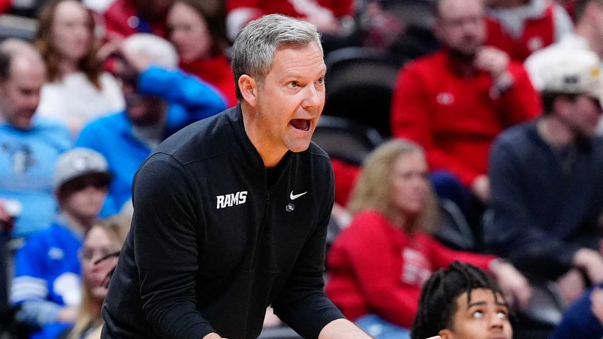 VCU Rams head coach Ryan Odom reacts during the first half against the Brigham Young Cougars in the first round of the NCAA Tournament at Ball Arena. Mandatory Credit: Ron Chenoy-Imagn Images