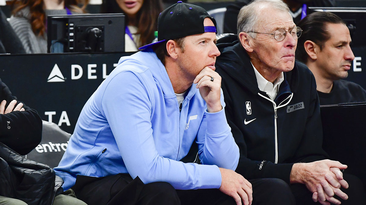 Utah Jazz owner, Ryan Smith, on the sidelines against the Los Angeles Lakers during the second half at the Delta Center