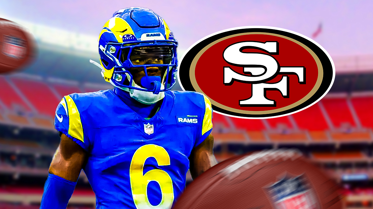 Rams cornerback Tre Tomlinson with San Francisco 49ers logo in free agency