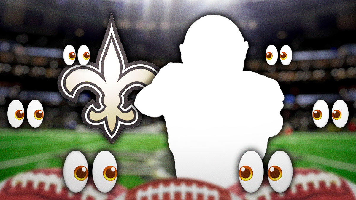 A silhouette of Brandin Cooks with the New Orleans Saints logo next to it. Surround them with googly eye emojis