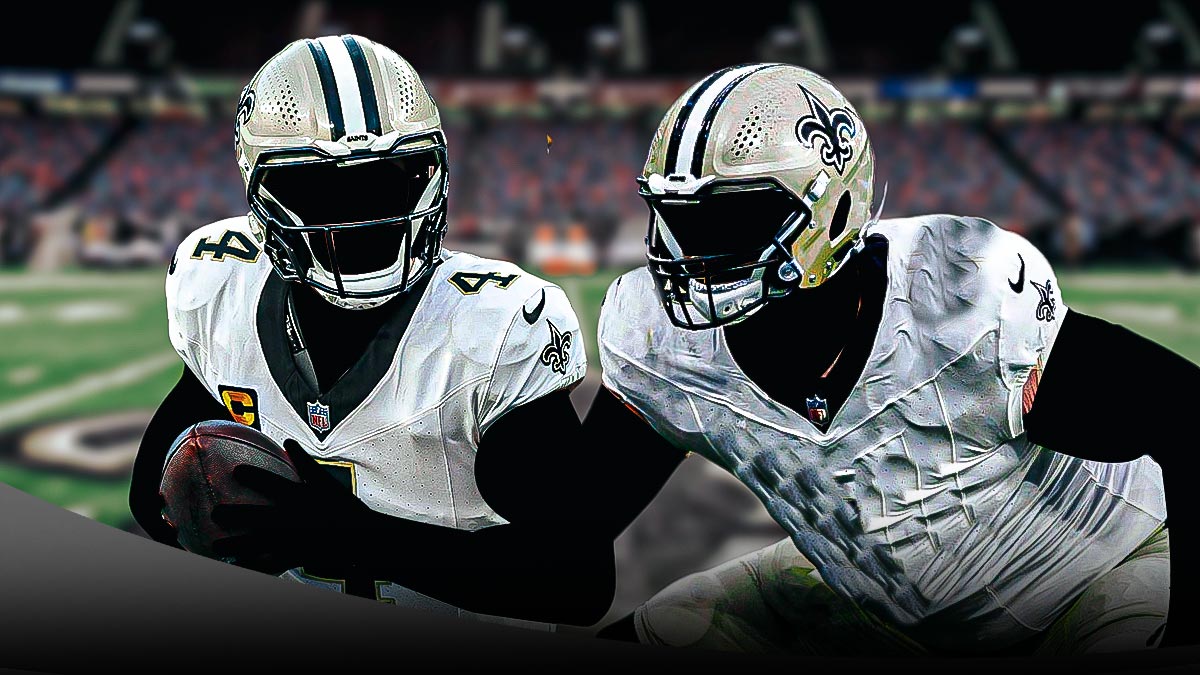 A mystery offensive guard in a Saints jersey, and a mystery cornerback in a Saints jersey.