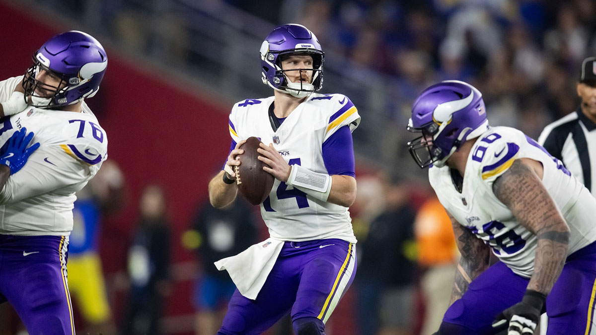 Minnesota Vikings quarterback Sam Darnold (14) against the Los Angeles Rams during an NFC wild card game at State Farm Stadium. 