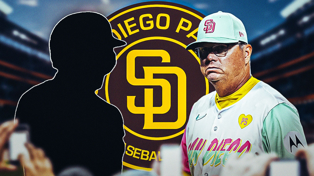 Jose Iglesias as a silhouette. Mike Shildt. Padres logo in background