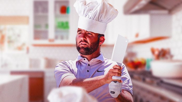 scottie scheffler chef hat in a kitchen
