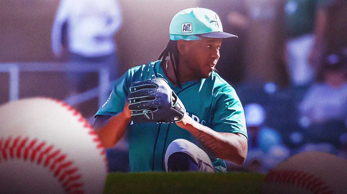 Neftali Feliz in a Mariners jersey looking serious.