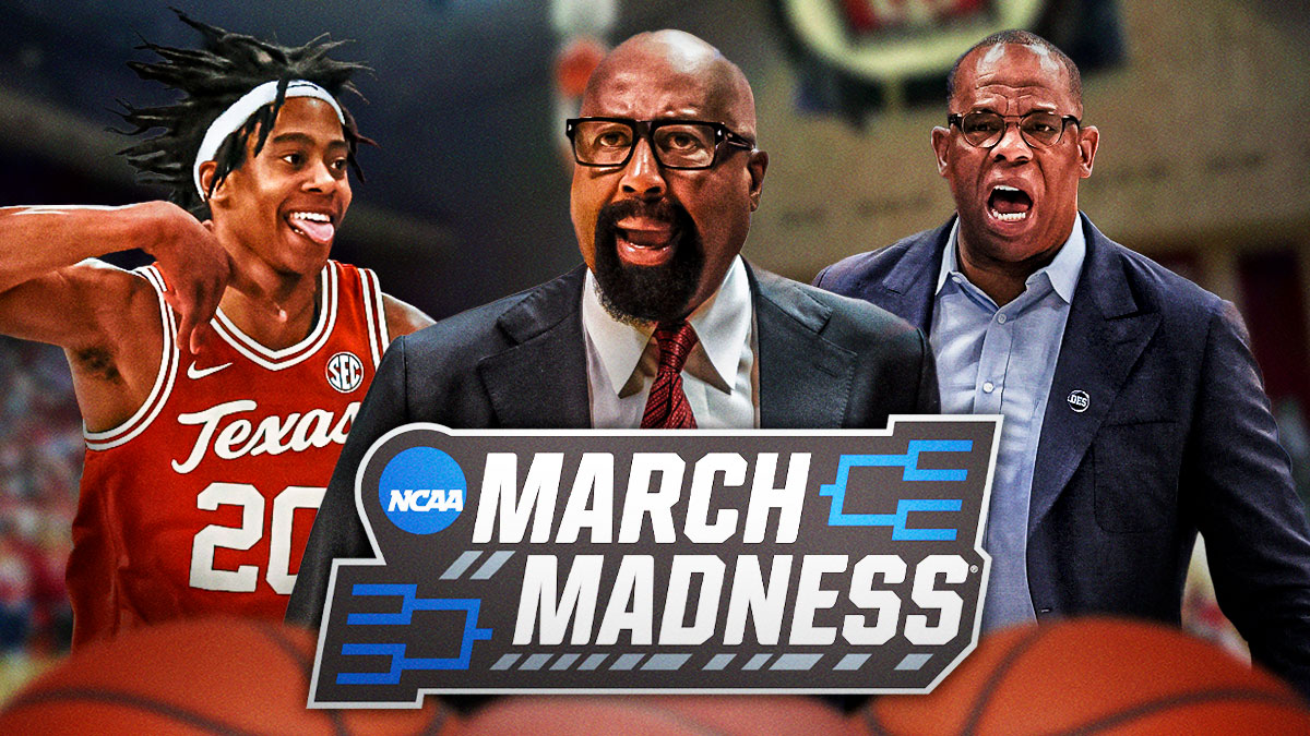 Indiana coach Mike Woodson, North Carolina coach Herbert Davis, Texas star Tre Johnson with the NCAA Tournament March Madness logo somewhere Bracktology