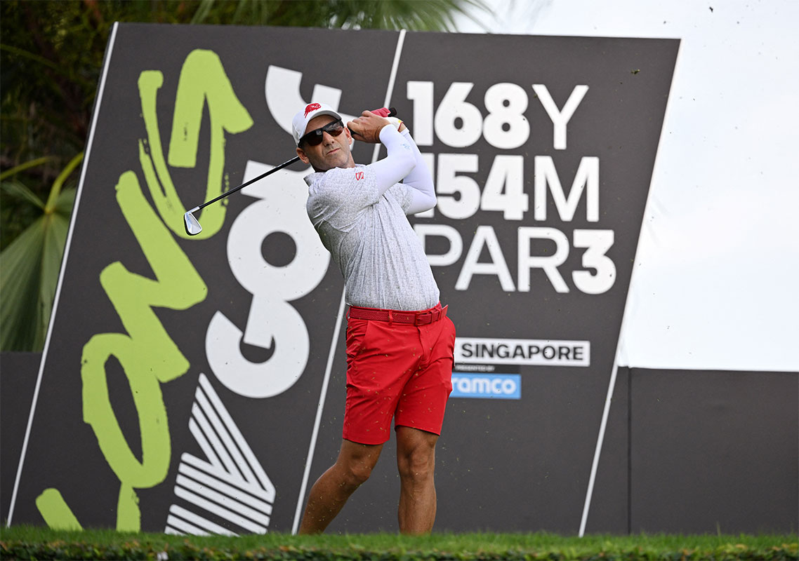 Sergio Garcia in action during the first round of LIV Golf Singapore at Sentosa Golf Club