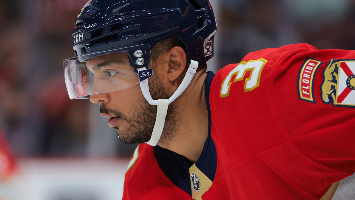 Florida Panthers defenseman Seth Jones (3) looks on against the Tampa Bay Lightning during the third period at Amerant Bank Arena. 