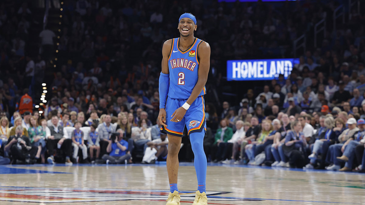 Oklahoma City Thunder guard Shai Gilgeous-Alexander (2) reacts after a play against the Charlotte Hornets during the second quarter at Paycom Center.