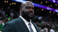 Shaquille O'Neal looks on before the game between the Boston Celtics and the Dallas Mavericks in game one of the 2024 NBA Finals at TD Garden.