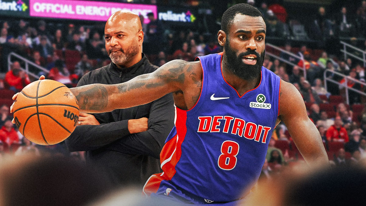 Image - Tim Hardaway Jr and JB Bickerstaff at Pistons' Little Caesars Arena