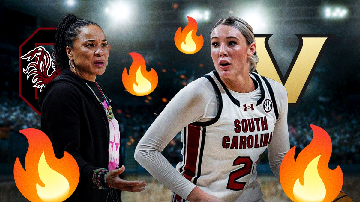 Dawn Staley, Chloe Kitts, South Carolina and Vanderbilt logos, fire symbols