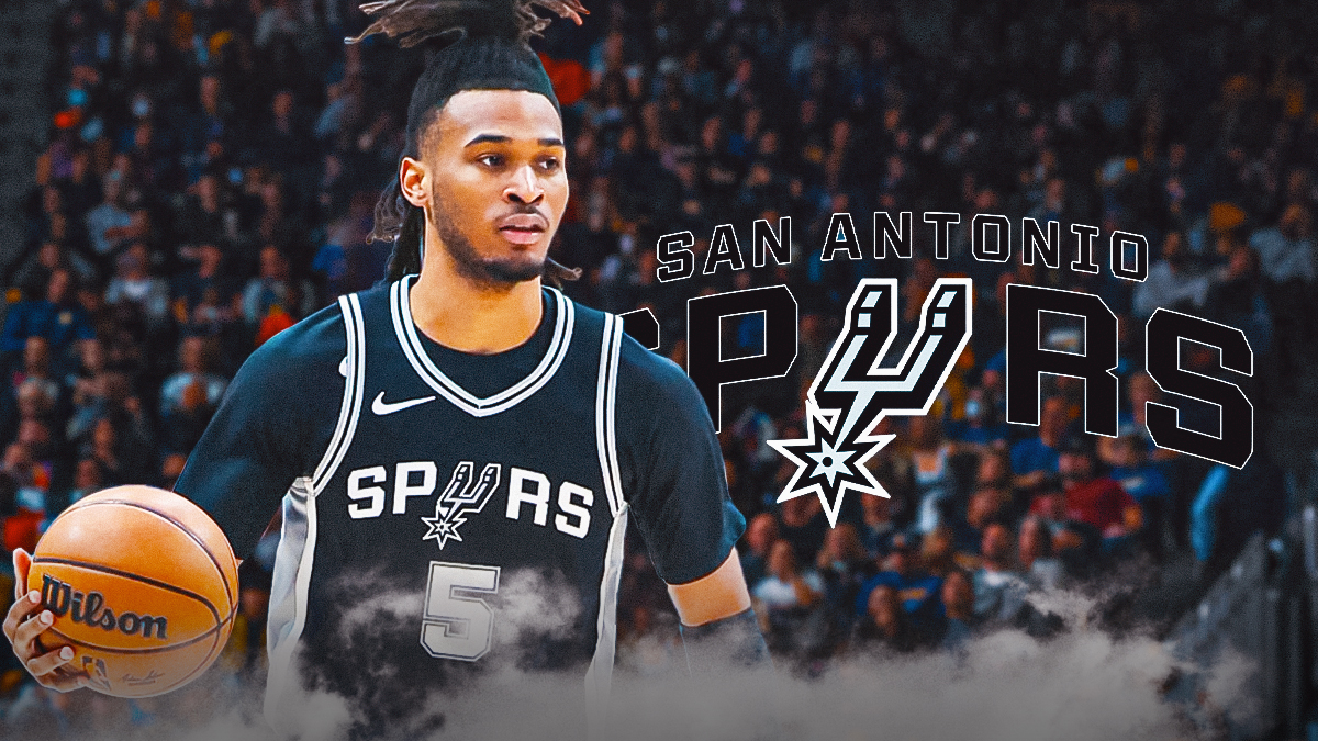 Stephon Castle looking determined image, Spurs logo