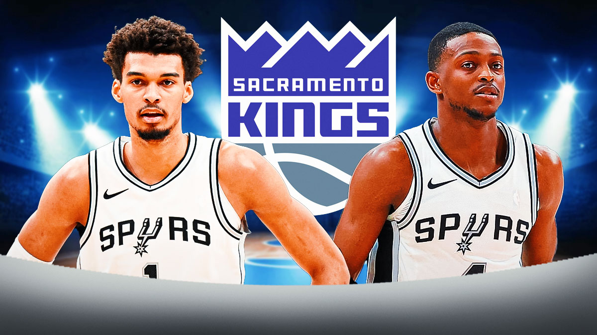 Victor Wembanyama and De'Aaron Fox next to a Kings logo.