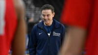 St. John's Red Storm head coach Rick Pitino watches over practice at Amica Mutual Pavilion.