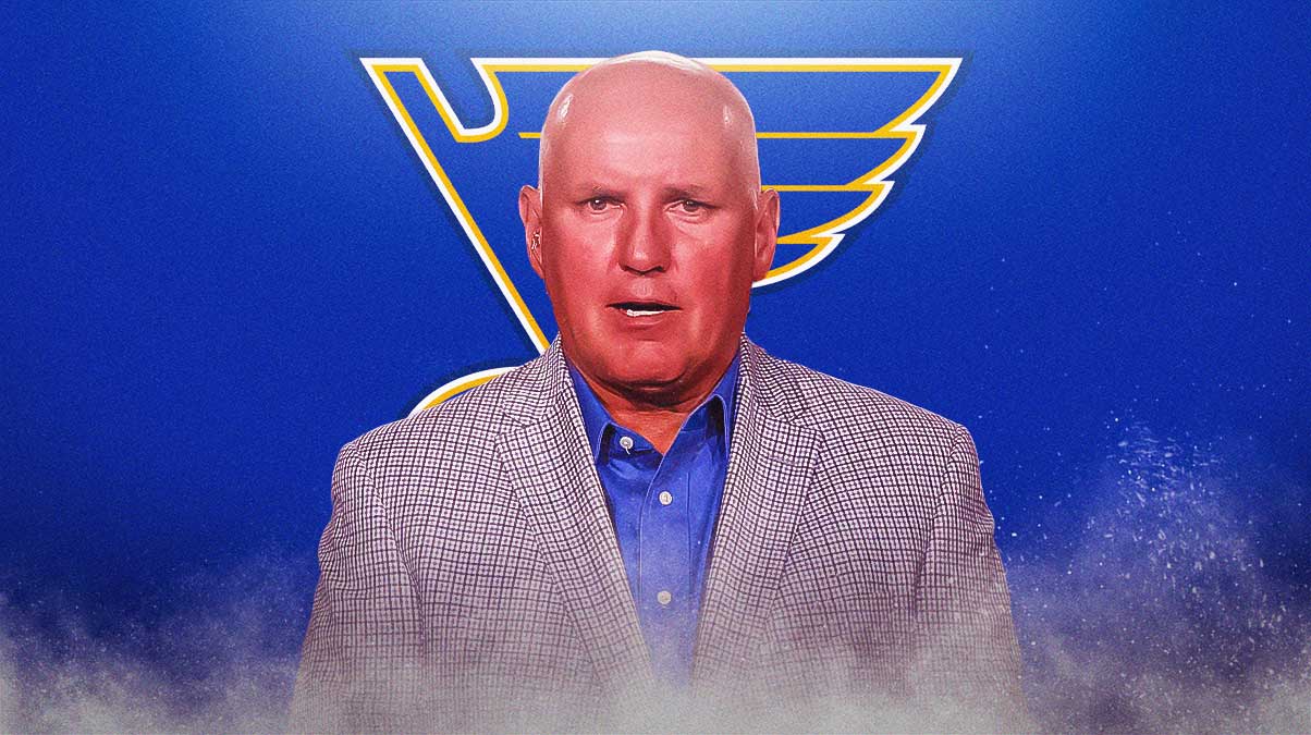 Blues GM Doug Armstrong and Blues logo