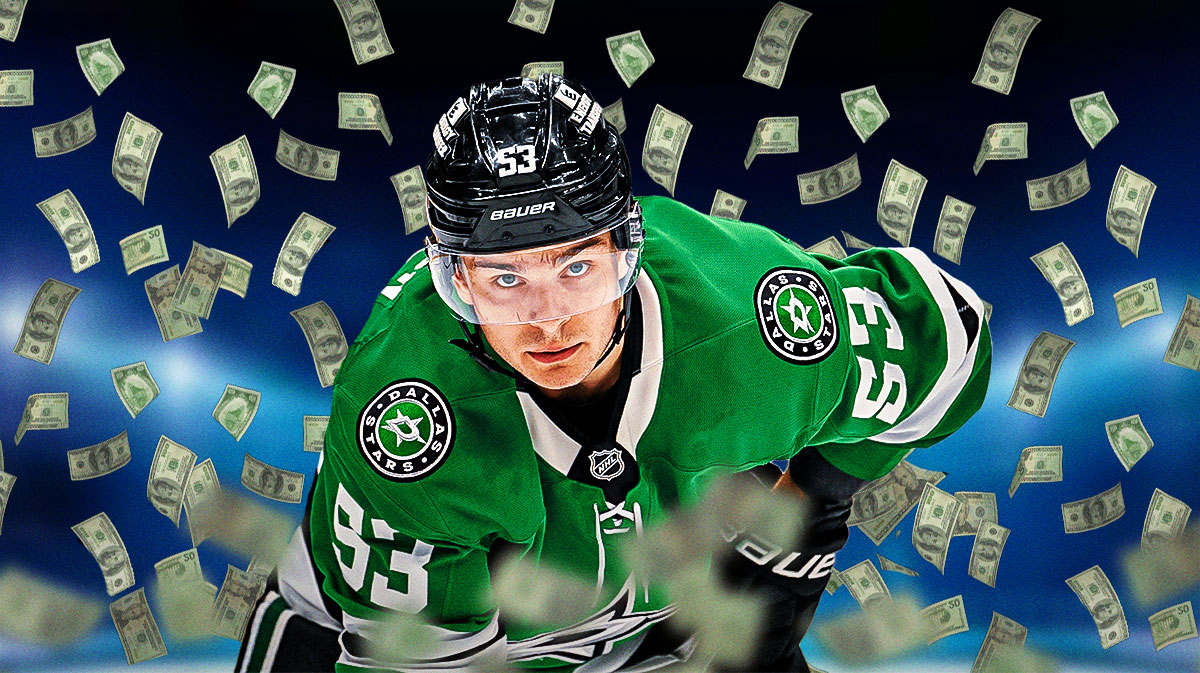 Wyatt Johnston surrounded by money falling